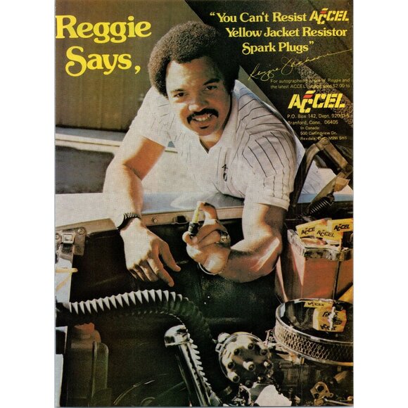 1979 Accel Yellow Jacket Spark Plugs Vintage Print Ad Reggie Jackson Wall Art - Picture 1 of 2